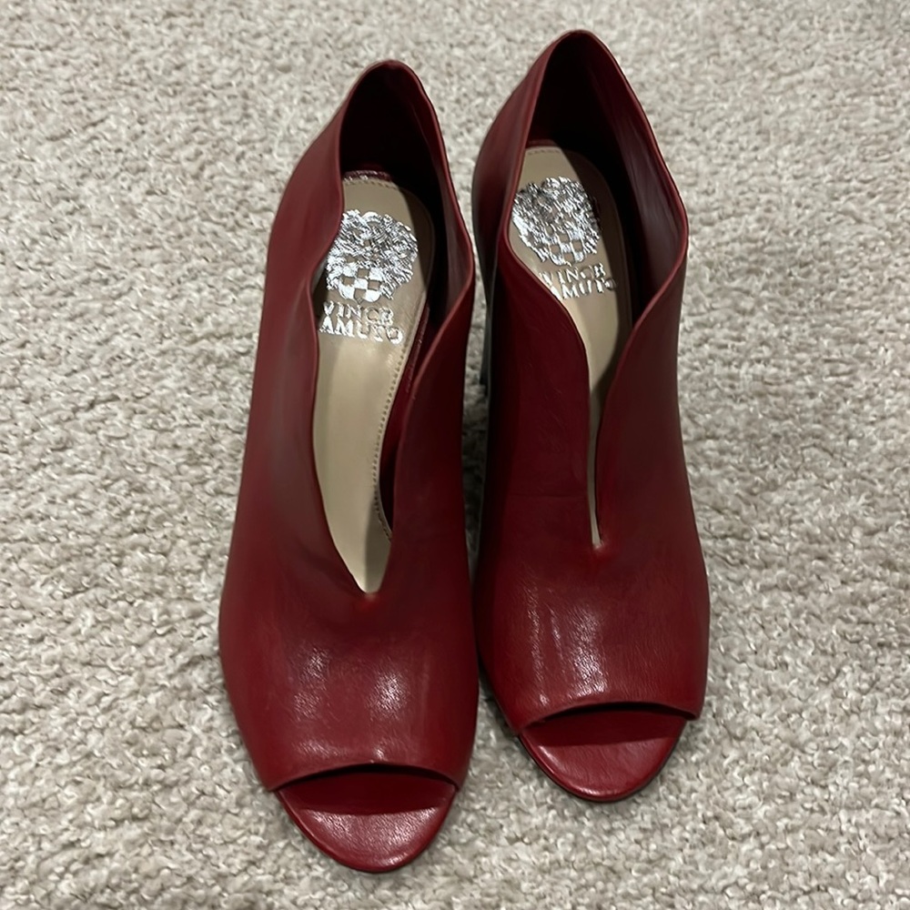 Vince Camuto red peep toe booties. 8.5. Like brand new!